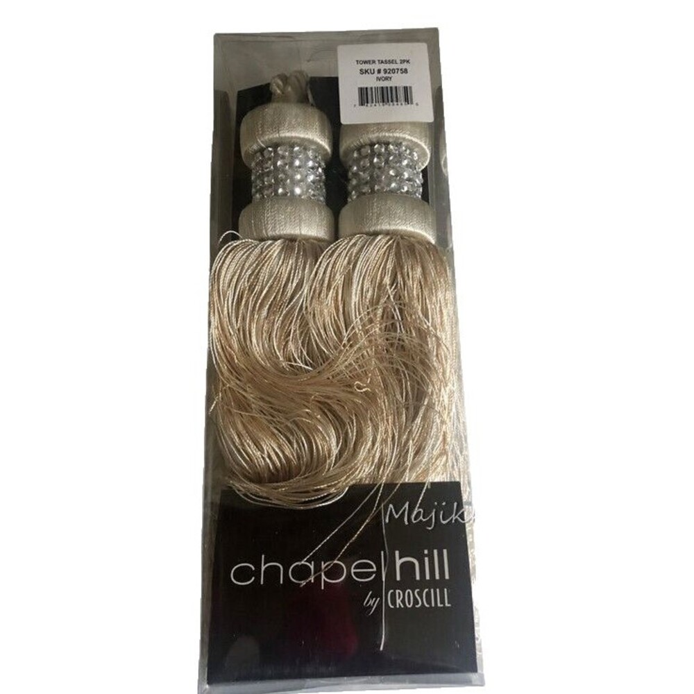 Croscill Chapel Hill Tower Tassels Curtain Tiebacks Set of 2 Ivory Rhinestones